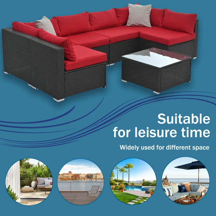 Drystal 6 Pieces Wicker Outdoor Patio Sectional with Coffee Table<!-- --> <!-- -->(Set of 100)