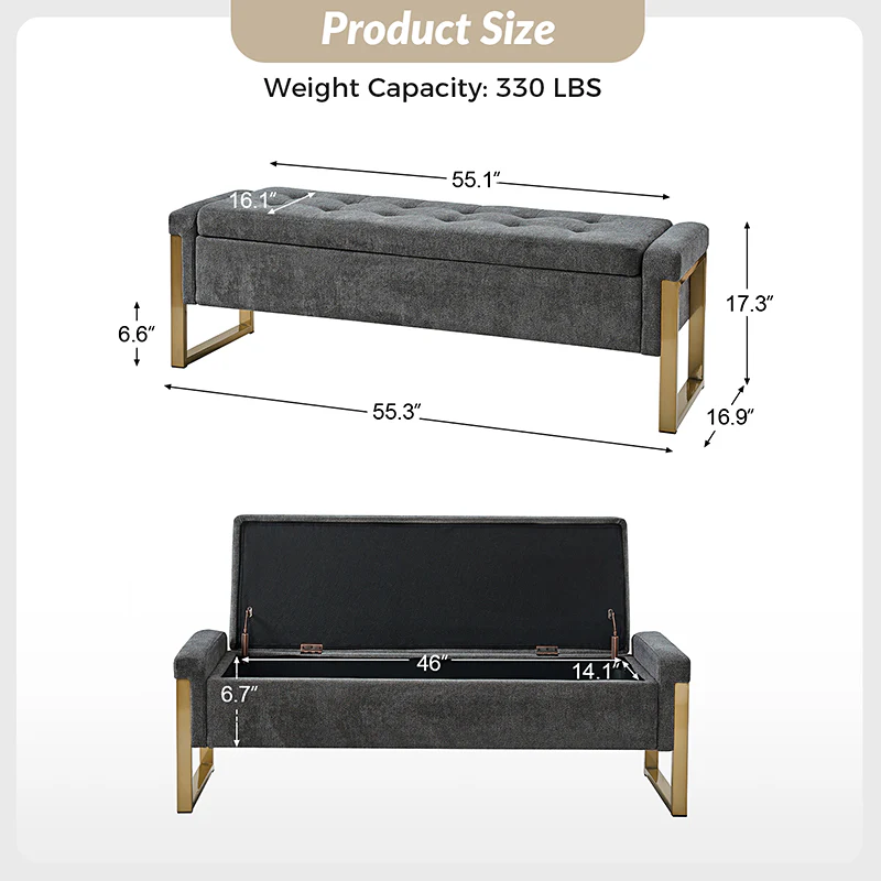 Flora Modern Upholstered Flip Top Storage Bench