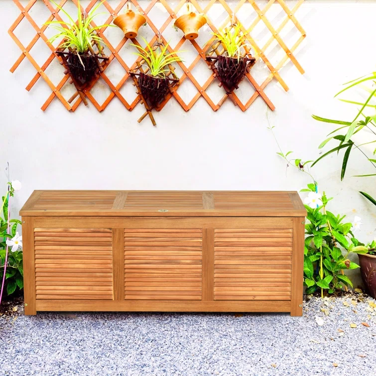 Costway 47.5'' W 47 Gallons Water Resistant Solid Wood Deck Box in Natural