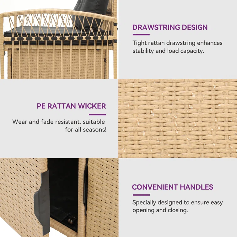 70 Gallons Wicker Water Resistant Storage Bench with Cushion