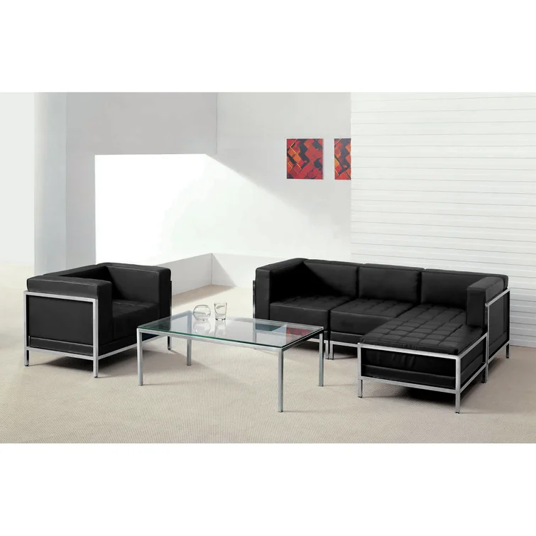 Annis 9 Piece LeatherSoft Modular Sectional Configuration - Stainless Steel Legs