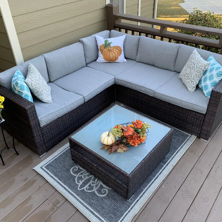 High-Density Polyethylene (HDPE) Wicker 5 - Person Seating Group with Cushions