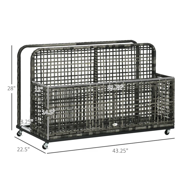 Outsunny 43.25'' W 110 Gallons Water Resistant Wicker Cabinet Deck Box with Wheels