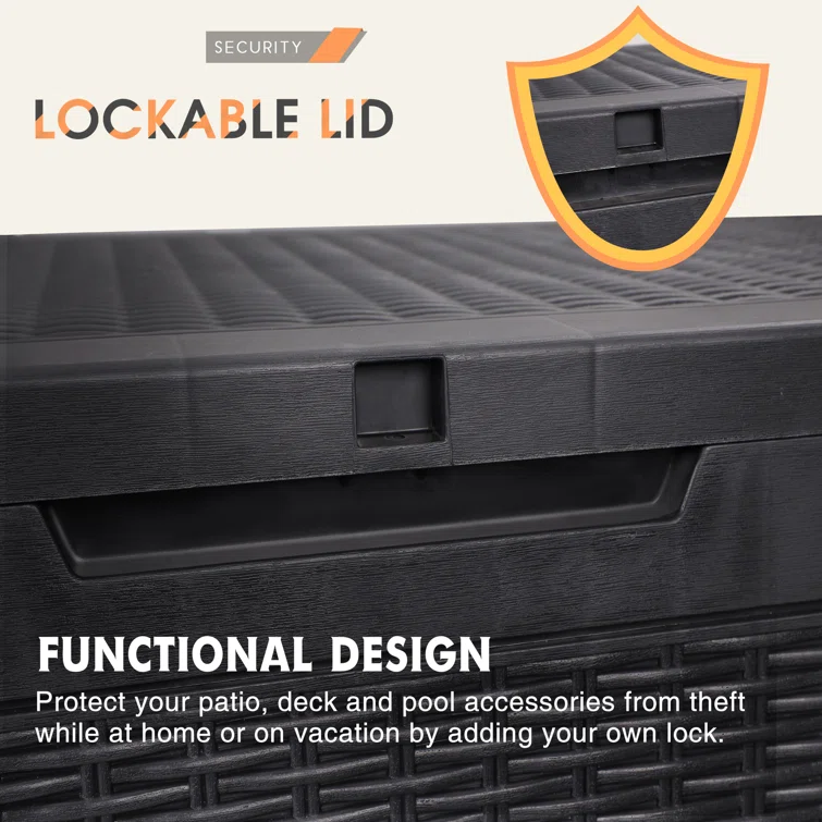 KUTIME 100 Gallon Water Resistant Resin Lockable Deck Box