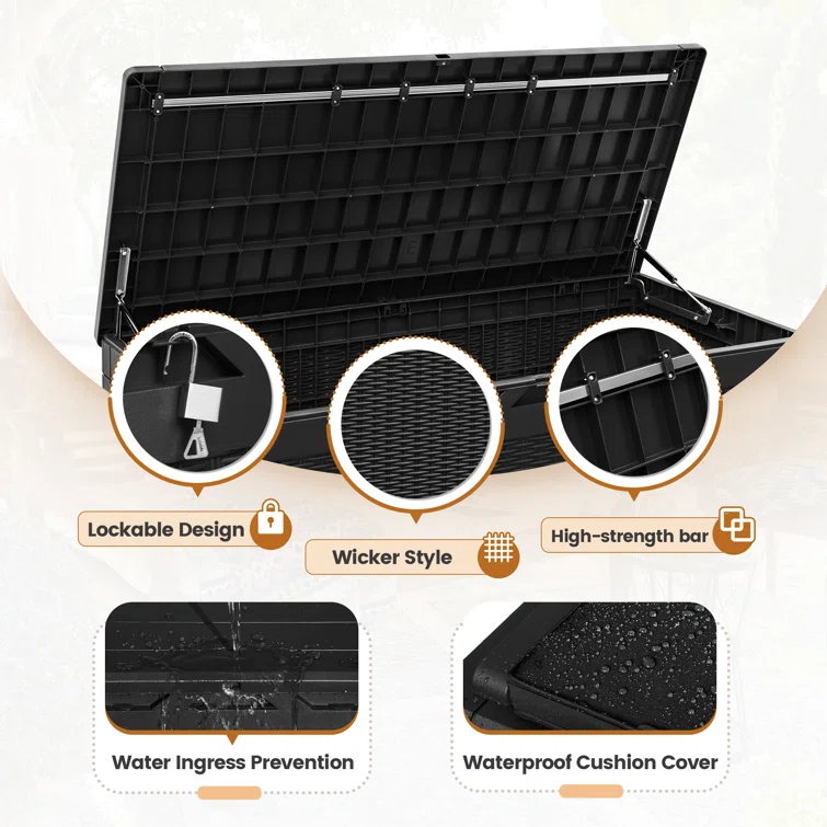 Furmax 100 Gallons Plastic Lockable Deck Box With Cushion
