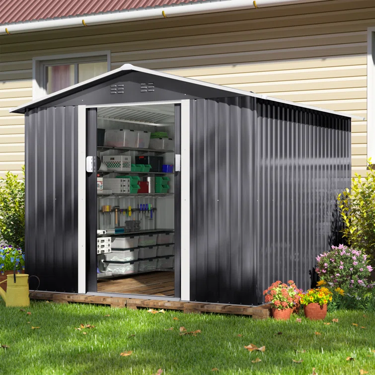 8 ft. W x 8 ft. D Metal Storage Tool Shed Outdoor Storage Shed With Sliding Doors and Vents