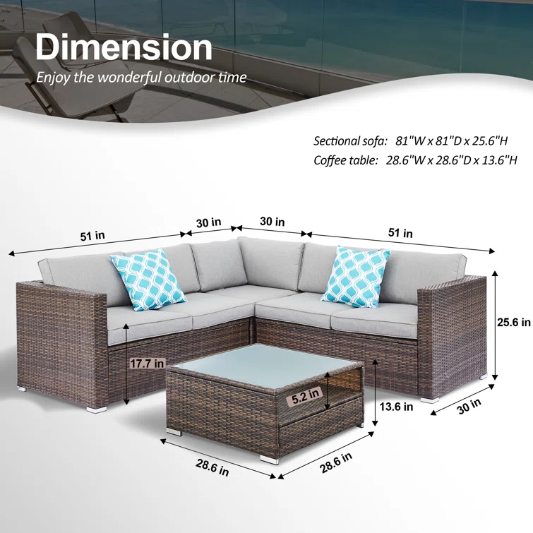 High-Density Polyethylene (HDPE) Wicker 5 - Person Seating Group with Cushions