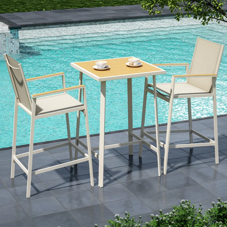 Aletza Square 2 - Person 27'' Long Outdoor Dining Set, PVC-Coated Polyester Patio Bar Set With Height Table