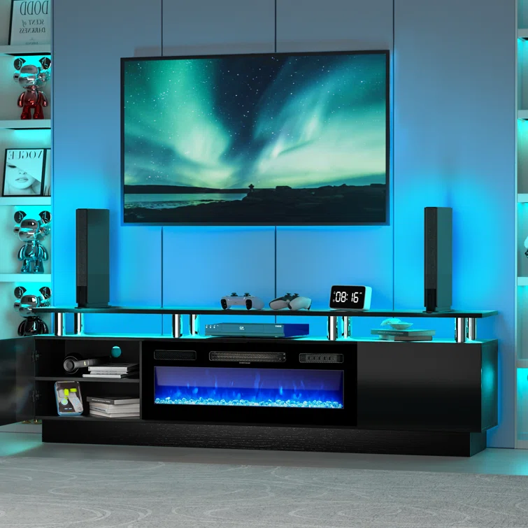 Keely 70'' TV Stand for TVs up to 80'' with Electric Fireplace and Adjustable Shelves