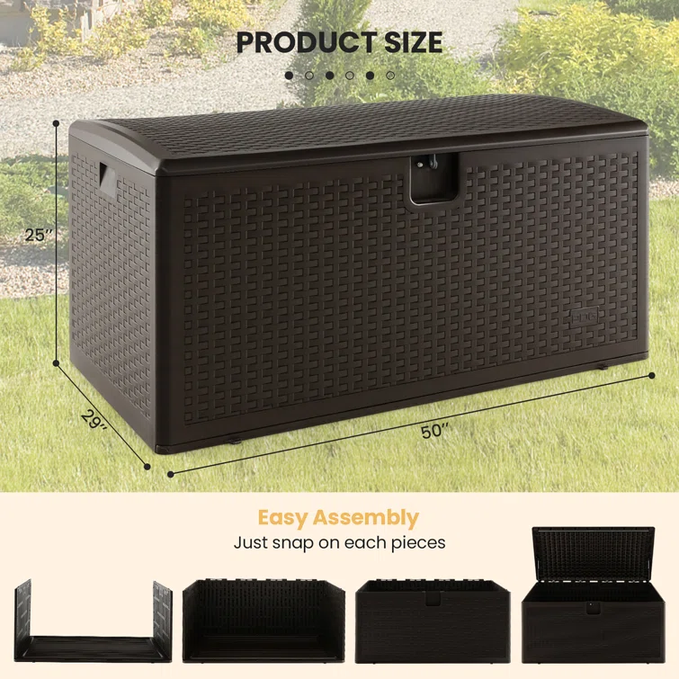 Costway 50'' W 120 Gallons Water Resistant Plastic Lockable Deck Box in Brown