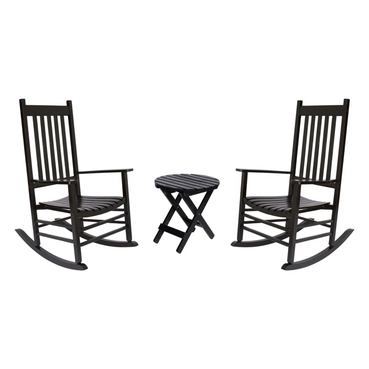 Reasor 3-Piece Outdoor Wood Rocking Chair and Folding Table Set