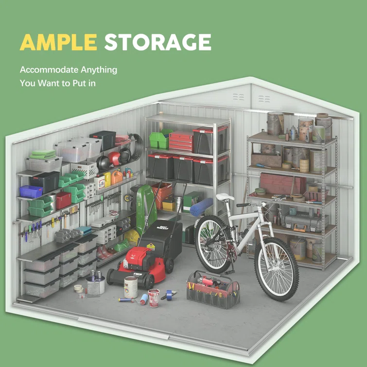 9.1 x 10.5 Ft. Outdoor Garden Backyard Storage Shed with Lockable Sliding Doors