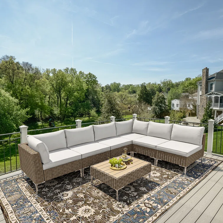 Quadrell 6 - Person Outdoor Wicker Patio Conversation Furniture Set with Optional Fire Pit Table