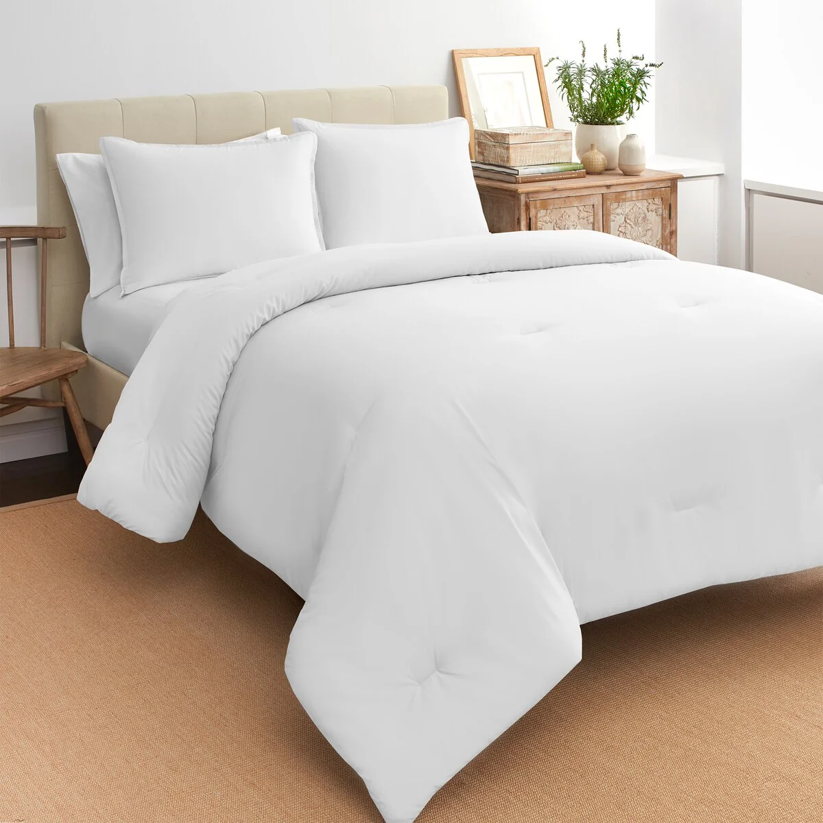 3PC Reversible Percale Cotton Solid Pattern Comforter Set - Boutique Living