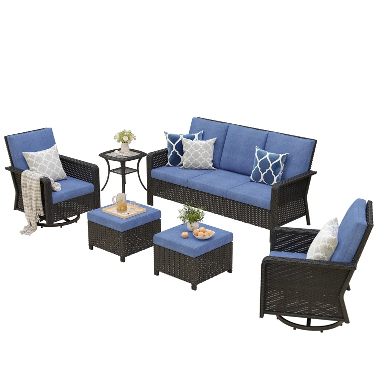 Torgeir 6 Piece Patio Set Rattan Outdoor Furniture Set with Cushions