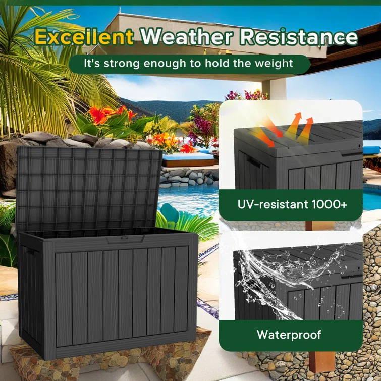 WORACO 17.13'' W 45 Gallons Water Resistant Resin Lockable Deck Box