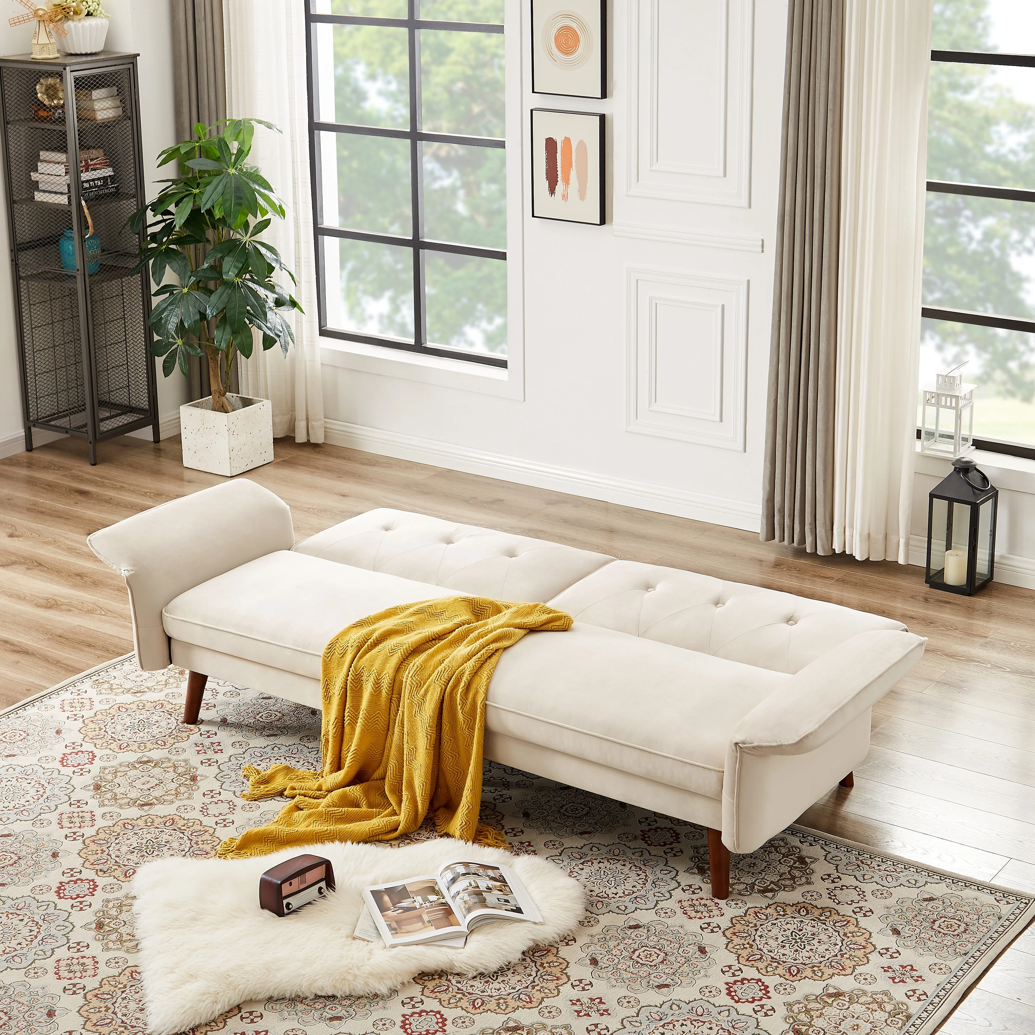 Modern Futon Sofa Bed, Convertible Sleeper Sofa with Tapered Wood Legs, 78.35
