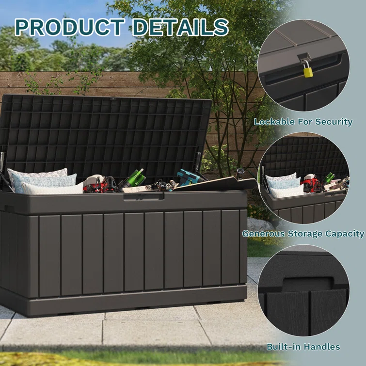 90 Gallons Water Resistant Resin Lockable Deck Box