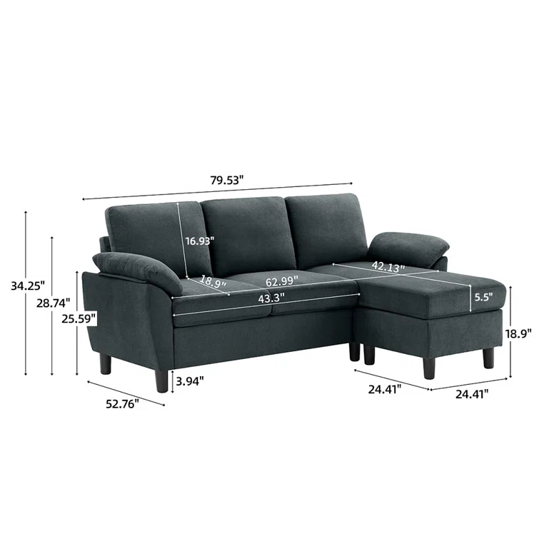 Darlyene 79" Wide Reversible Sofa & Chaise with Ottoman
