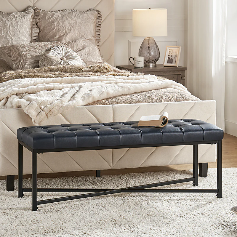 Arnold Versatile Elegance: Genuine Leather Bench with Button-Tufted Design