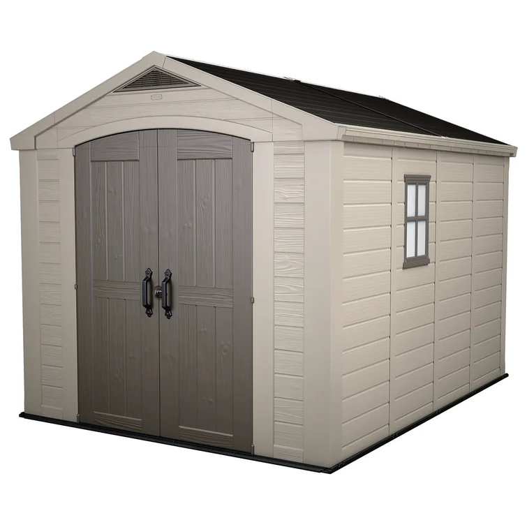 Keter Factor 8x11 ft. Durable Resin Outdoor Storage Shed With Floor and Double Doors for Garden Patio Furniture and Tools