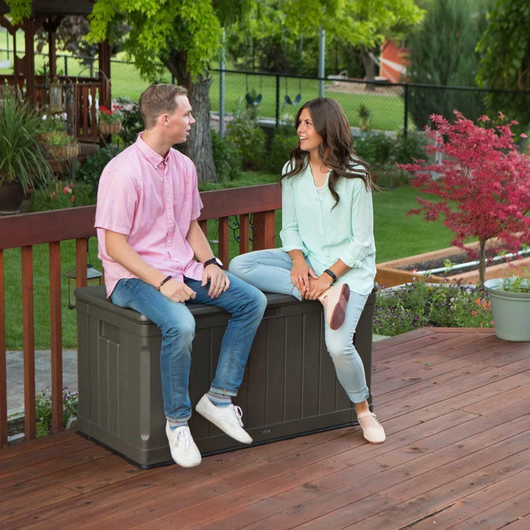 Lifetime 50.3'' W 116 Gallons Water Resistant Polyethylene Plastic Lockable Deck Box in Brown