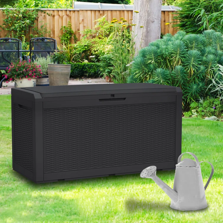Modern Depo 100 Gallon Water Resistant Resin Deck Box with Cushion, Lockable