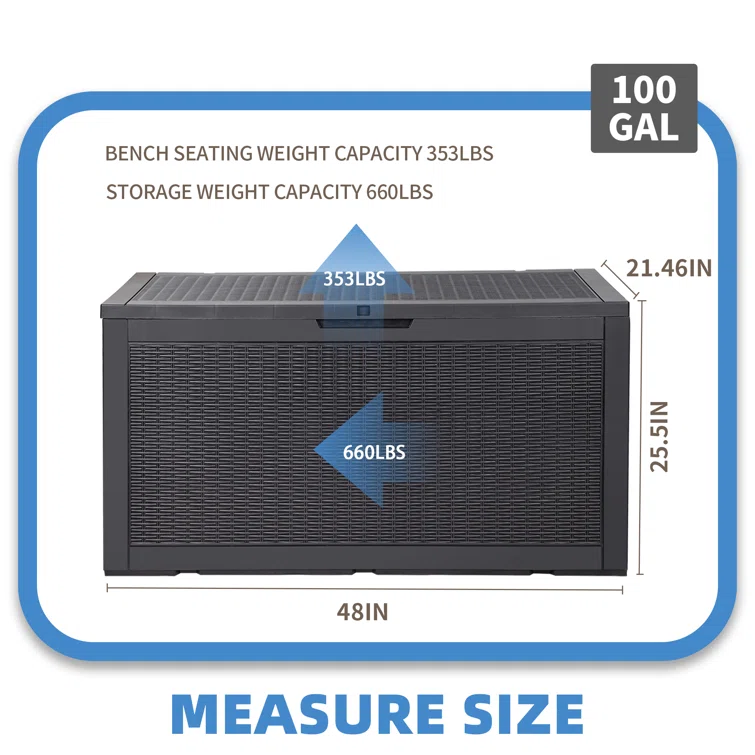 Lovoin 100 Gallons Gallon Water Resistant Resin Lockable Deck Box Without Cushion
