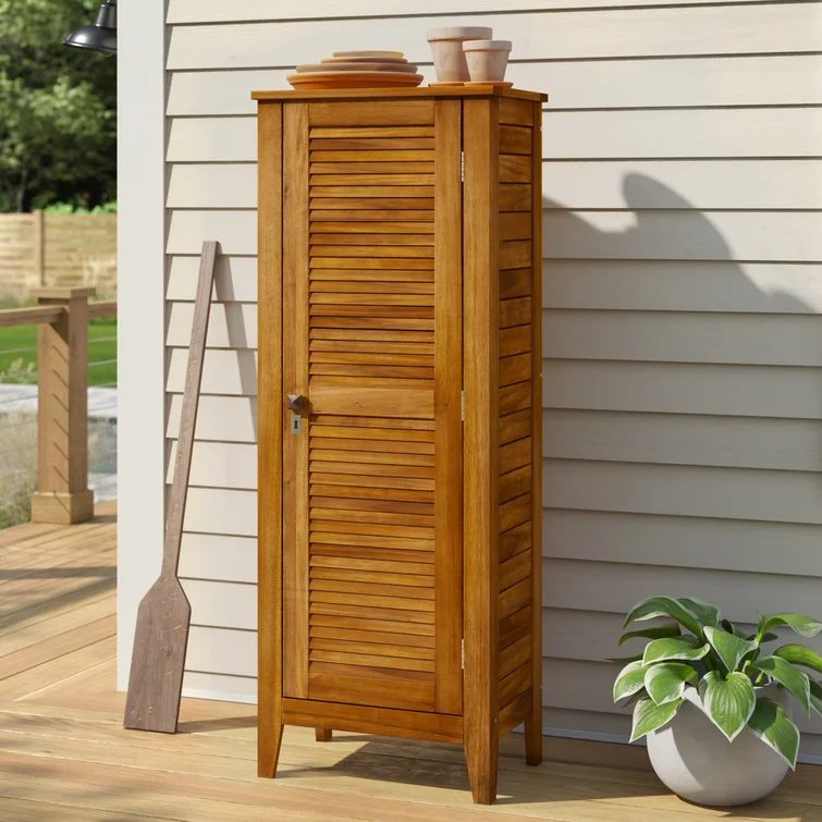 Beachcrest Home™ Anjenette 24'' W 104.73 Gallons Water Resistant Solid Wood Acacia Lockable Cabinet Deck Box