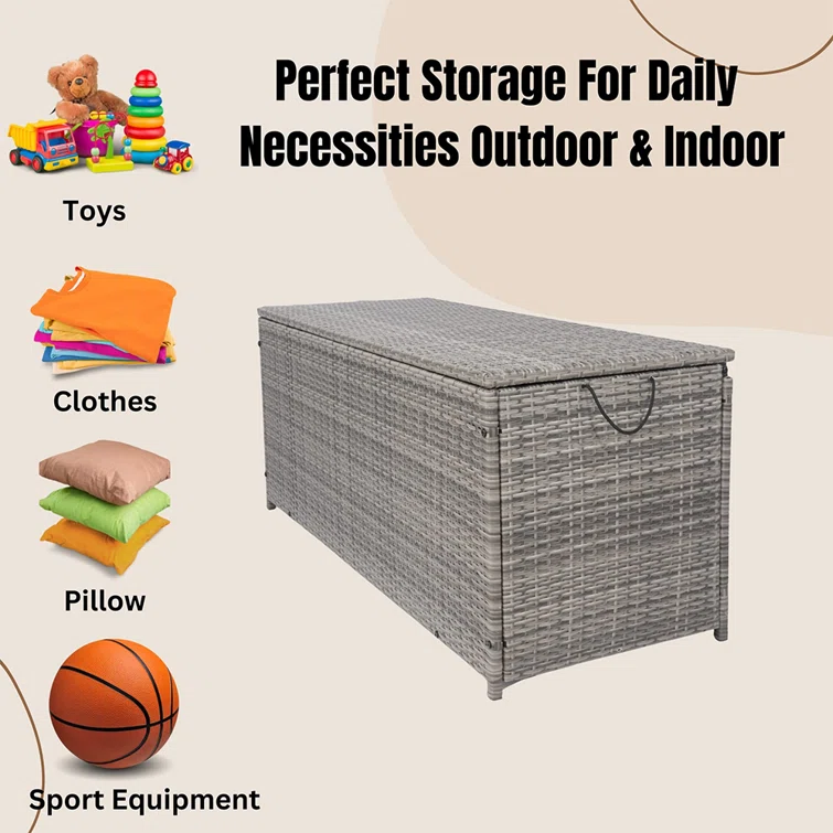 IYofe 53'' W 113 Gallons Water Resistant Wicker Deck Box
