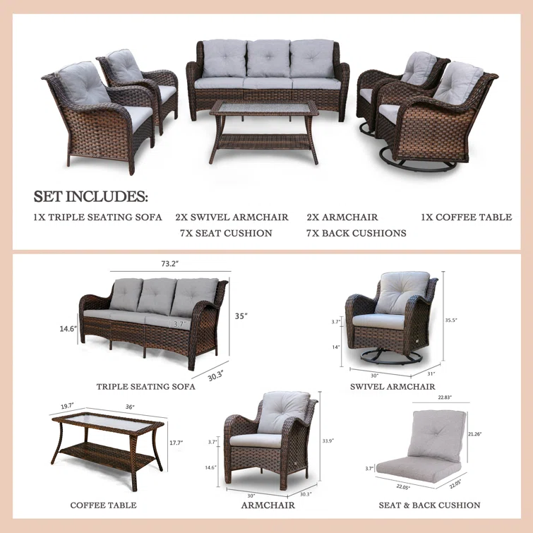 6 Piece 7 - Person Outdoor Seating Group with Cushions