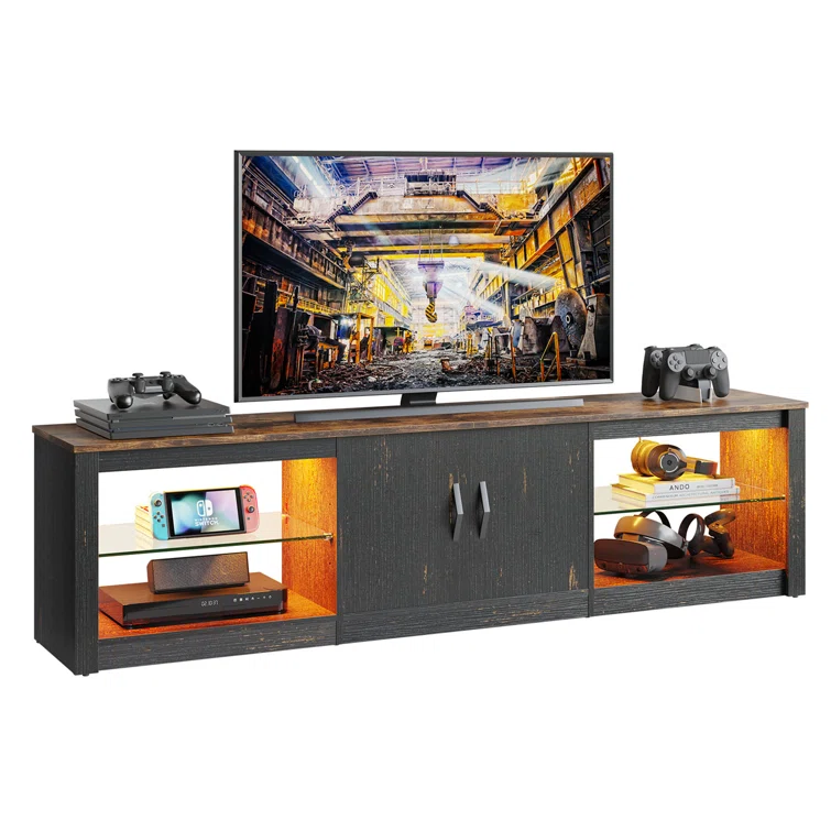 Brandenburg 70 Inch Led TV Stand for 75 Inch TV Large Entertainment Center Gaming with Adjustable Glass Shelves