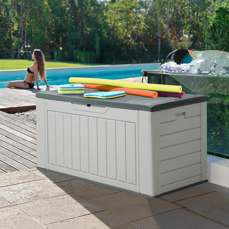Edrosie Inc 59.1'' W 160 Gallons Water Resistant Resin Lockable Deck Box in Off-White