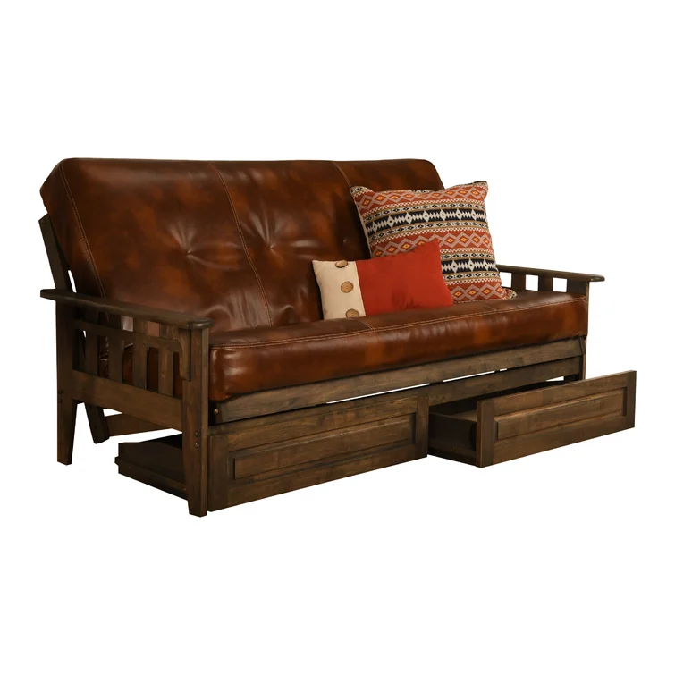 Stratford Full 81" Wide Faux Leather Loose Back Futon and Mattress