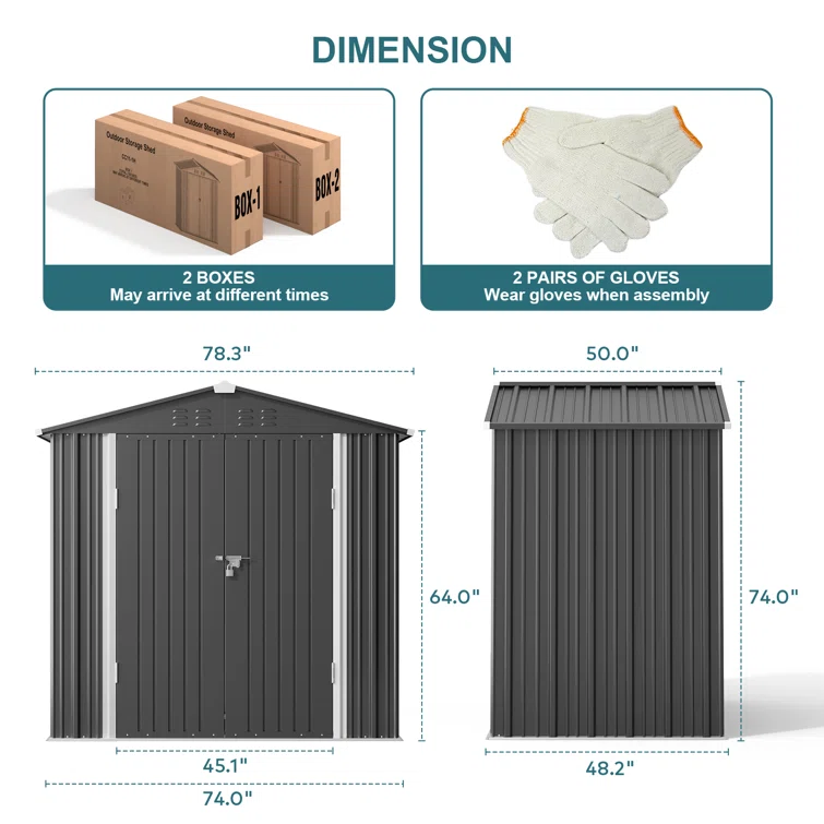 Lockable 6 ft. W x 4 ft. D Metal Storage Shed