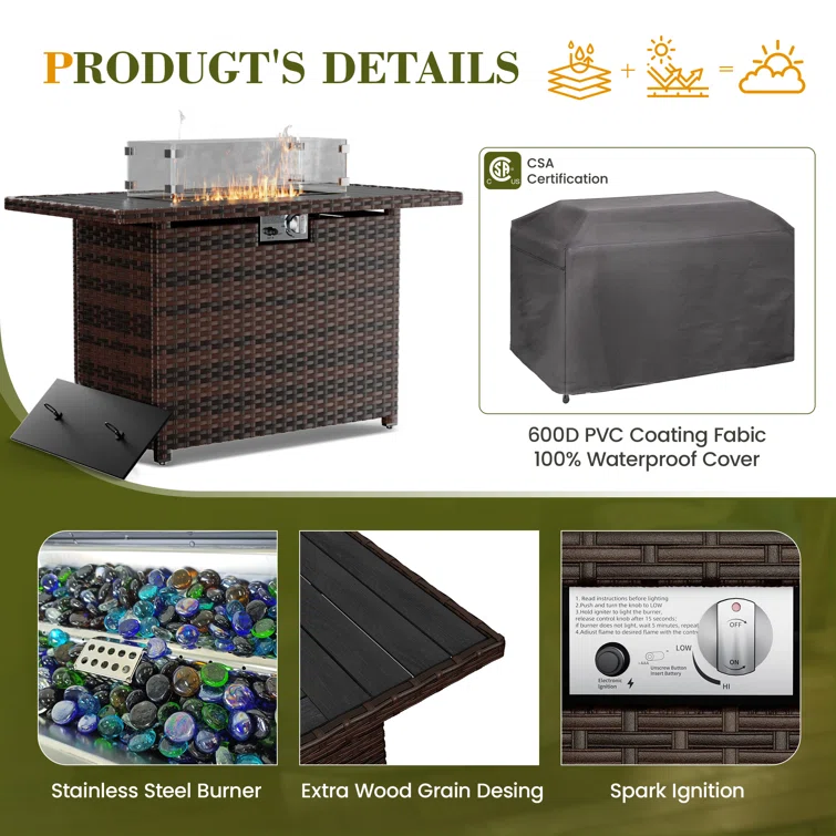 Romanas 8 Piece Patio Conversation Sets With Fire Pit Table