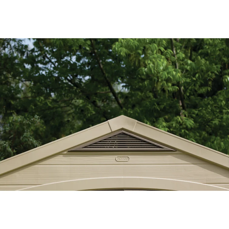 Keter Factor 8x8 ft. Durable Resin Outdoor Storage Shed With Floor and Double Doors for Garden Patio Furniture and Tools, Brown