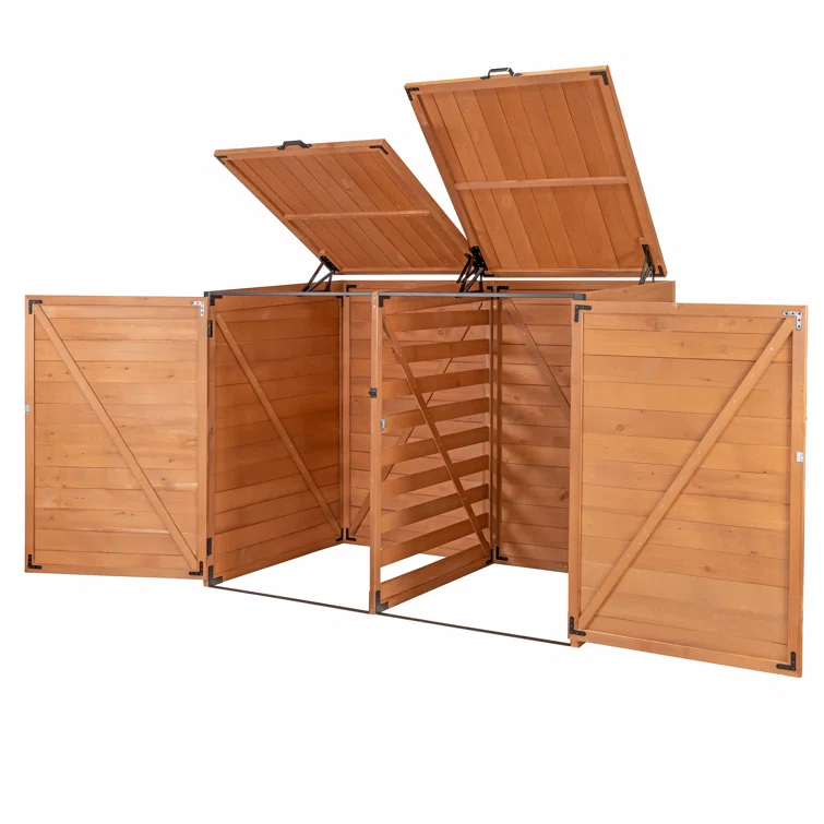 Horizontal Solid Wood Lean-To Garbage Shed