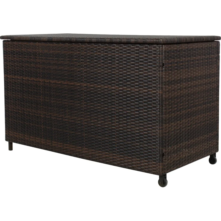 Highland Dunes Ugarte 52.75'' W 150 Gallons Water Resistant Wicker Deck Box in Light Brown/Dark Brown