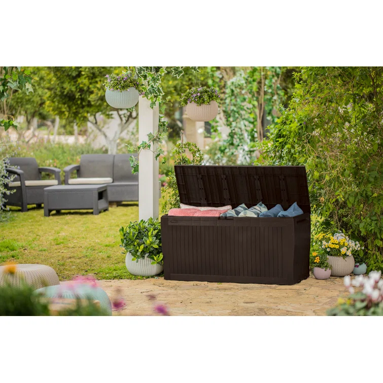 Keter Comfy 71 Gallon Durable Resin Outdoor Storage and Organization Deck Box Ideal For Garden Patio Furniture and Supplies