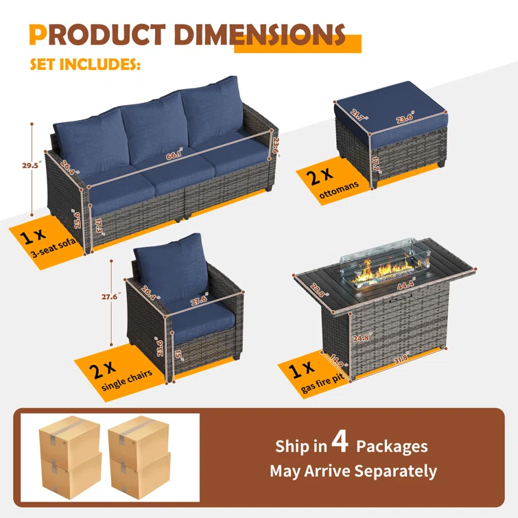 Rikuto 5 - Person Outdoor Seating Group with Cushions