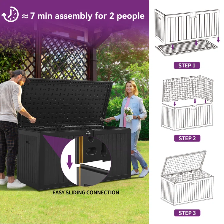 Edrosie Inc 233 Gallons Water Resistant Resin Lockable Deck Box