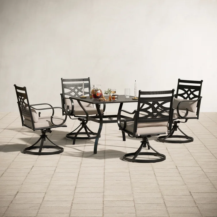 Alyah 4 - Person Rectangular Outdoor Dining Set with Swivel Dining Chairs, Cushions & Pillows