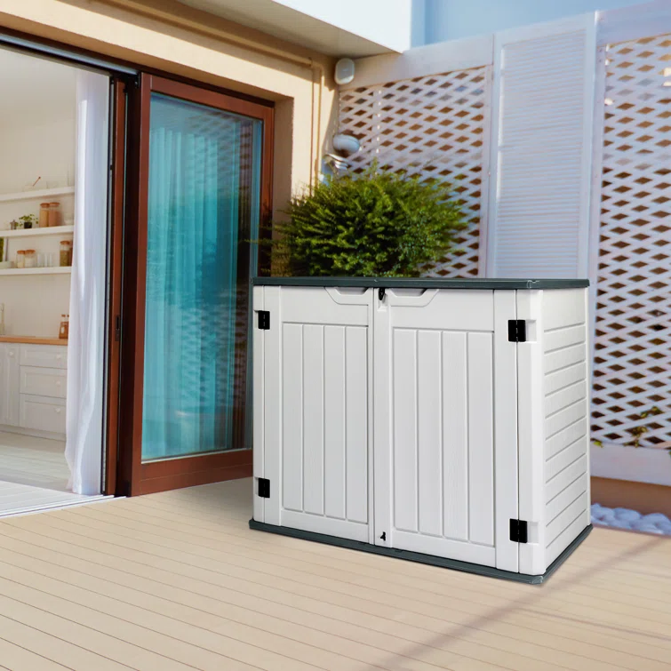 Winado 50.2'' W 260 Gallons Water Resistant Polyethylene Plastic Lockable Cabinet Deck Box