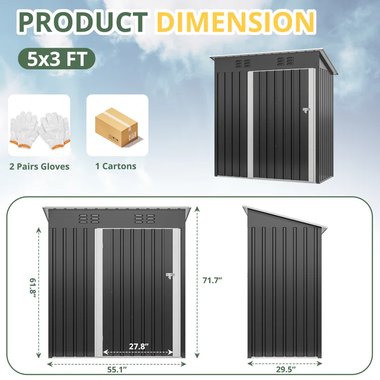 5 ft. W x 3 ft. D Metal Lean-To Tool Shed