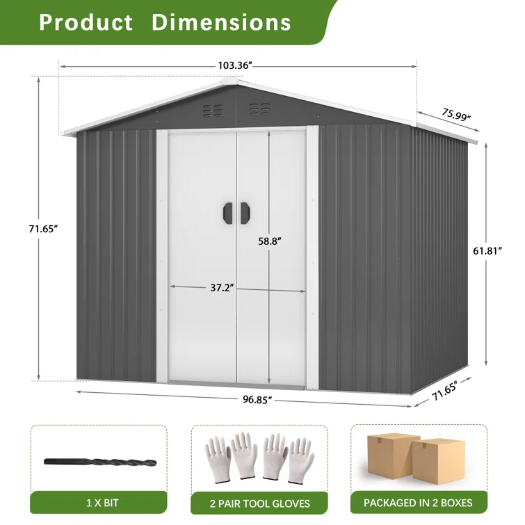 8 ft. W x 6 ft. D Tool Storage Outdoor Storage Shed with  with Lockable Sliding Doors and Vents