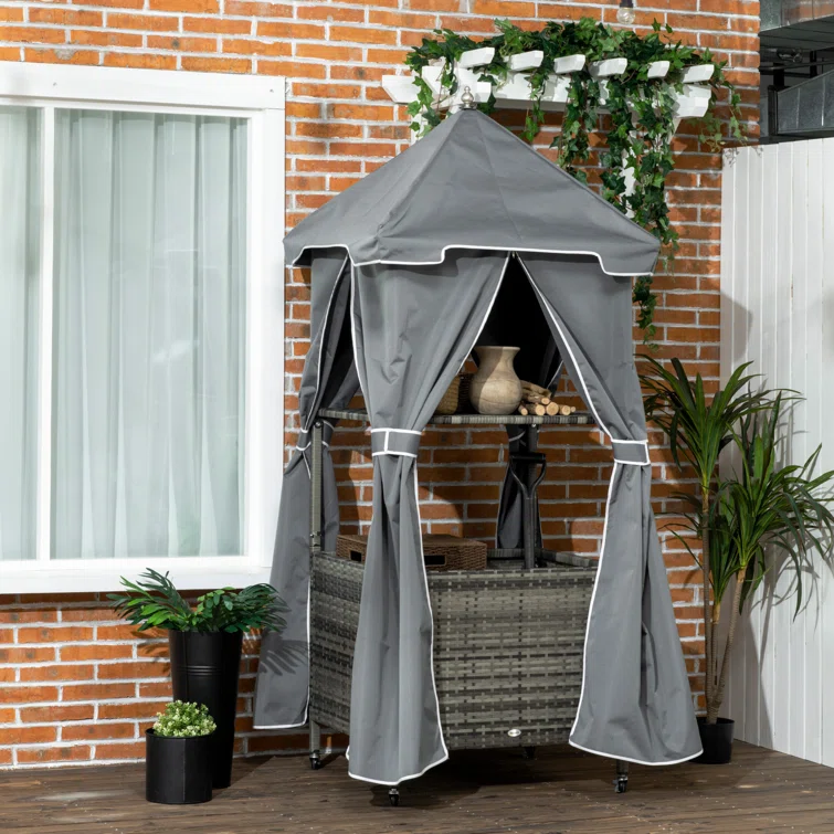 Outsunny 34.25'' W 110 Gallons Water Resistant Wicker Cabinet Deck Box with Wheels
