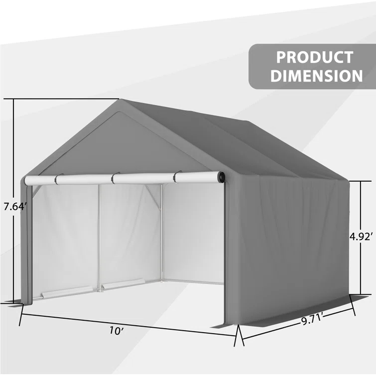 10 Ft. W x 10 Ft. D Portable Storage Shed Bike Shed Motorcycle Garage