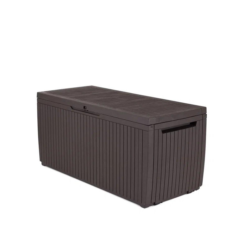 Keter Springwood 80 Gallon Durable Resin Outdoor Storage and Organization Deck Box For Patio Furniture and Supplies, Brown