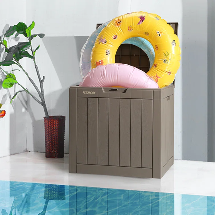 VEVOR 22.1'' W 31 Gallons Water Resistant Polypropylene Lockable Deck Box in Brown